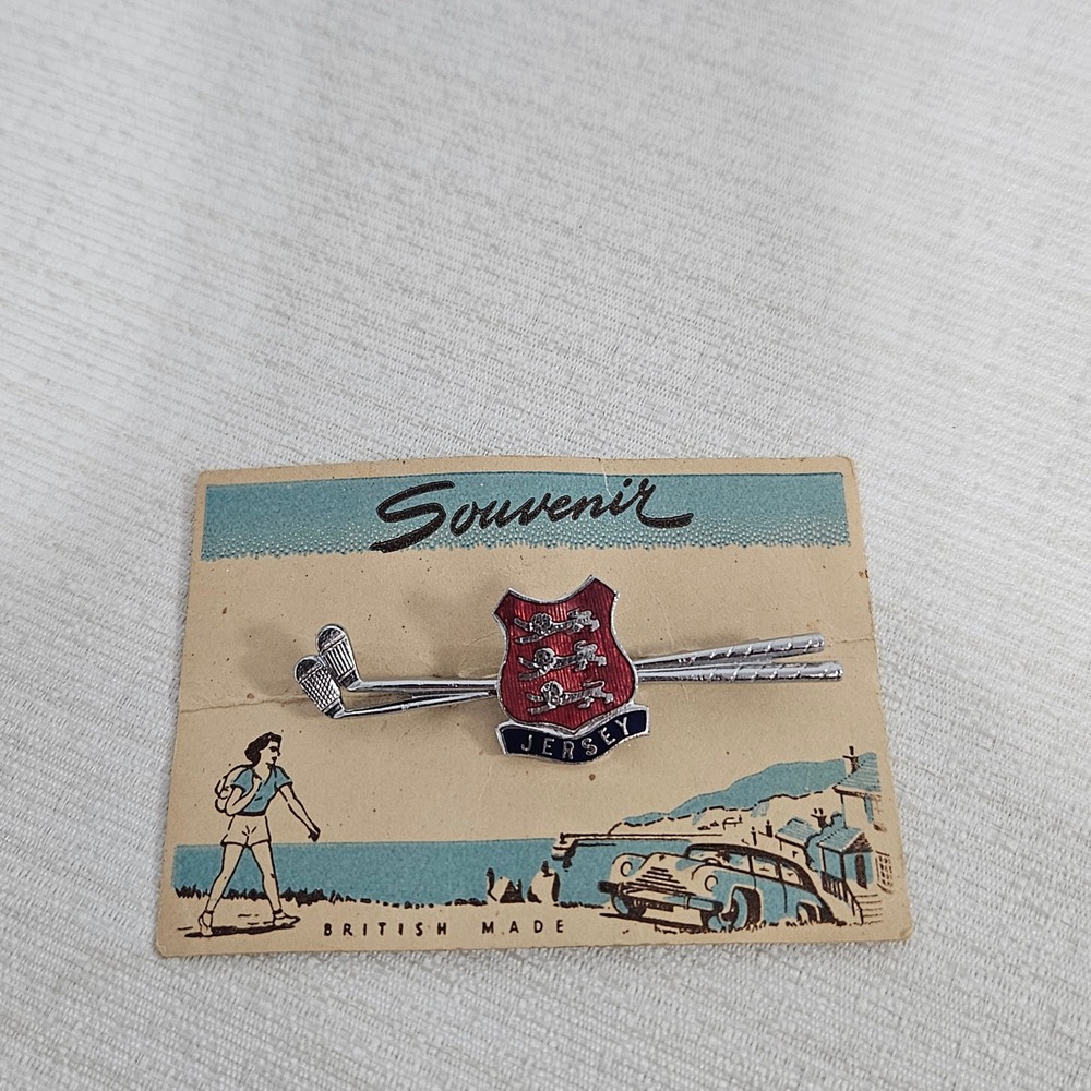 Vintage Jersey Channel Islands Golf Clubs Enamel Souvenir Pin British Made